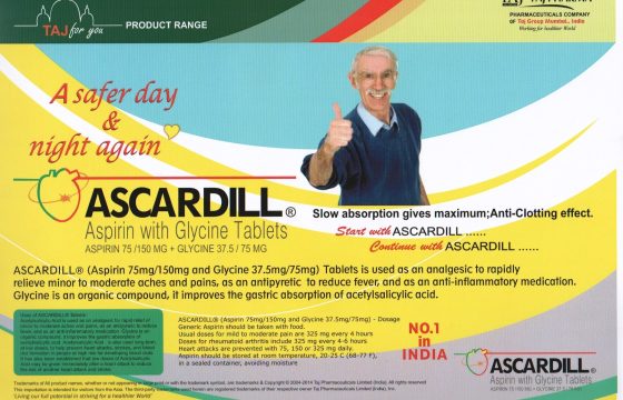 Ascardill (Aspirin 75mg 150mg and Glycine 37mg 75mg) Taj Pharma