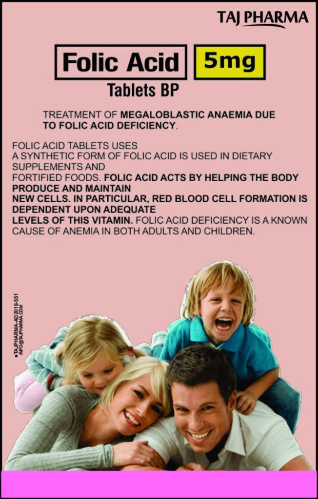Folic Acid Tablets 5mg Taj Pharma Folic Acid Tablets 5mg Manufacturers, Suppliers& Exporters India – Taj Pharma {GMP Approved}