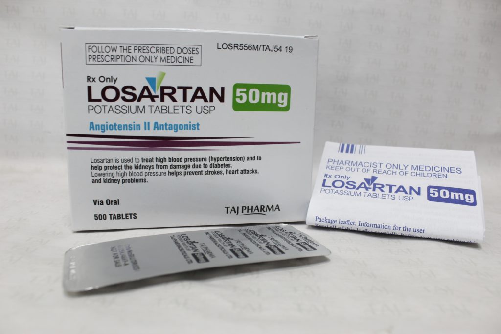 Taj Pharma is WHO-GMP Certified Pharmaceutical Wholesaler of Losartan Potassium 50mg Tablets, Losartan Potassium 50mg Tablets Supplier, Losartan Potassium 50mg Tablets Exporters from India. Taj Pharma holds excellent record in manufacturing of Losartan Potassium 50mg Tablets from India.