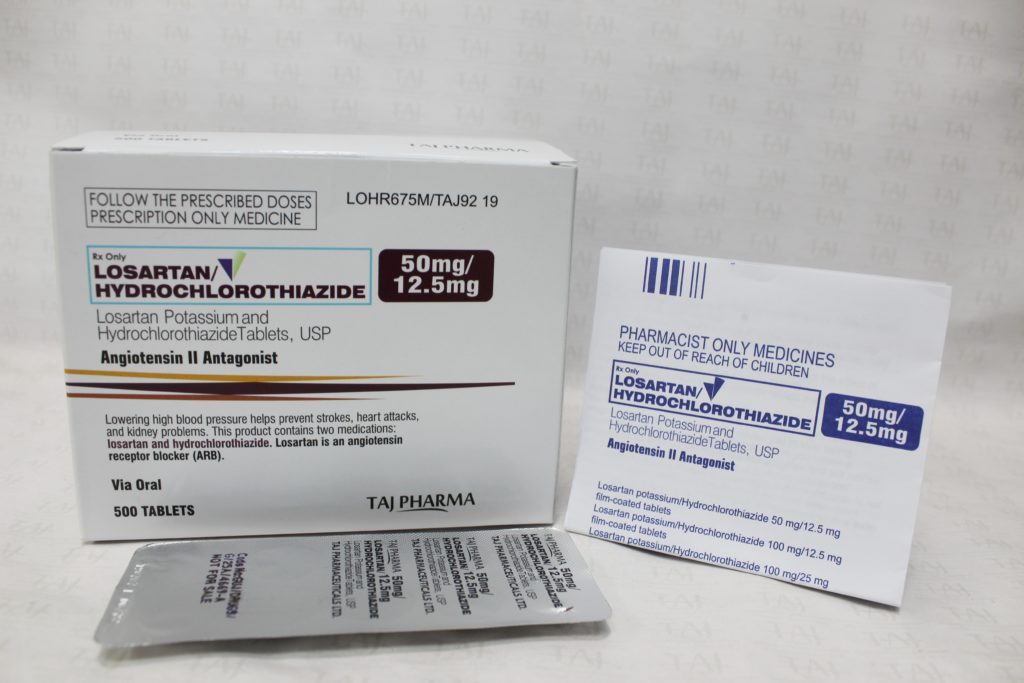 Losartan Potassium Hydrochlorothiazide 12.5mg Tablets manufacturers & Losartan Potassium Hydrochlorothiazide 12.5mg Tablets suppliers in India. Taj Pharmaceuticals, the well-known Losartan Potassium Hydrochlorothiazide 12.5mg Tabletsmanufacturer in India gives the assurance of high-quality and purity. The company carries the rich experience in manufacturing of Losartan Potassium Hydrochlorothiazide 12.5mg Tablets. Taj Pharmaceuticals is reputed manufacturer and Losartan Potassium Hydrochlorothiazide 12.5mg Tablets suppliers from India. Get contact for Losartan Potassium Hydrochlorothiazide 12.5mg Tablets manufacturing companies from India.