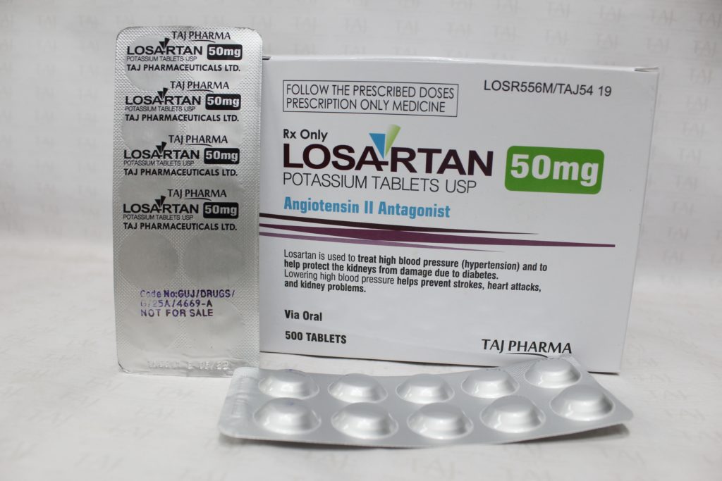 Taj Pharma is WHO-GMP Certified Pharmaceutical Wholesaler of Losartan Potassium 50mg Tablets, Losartan Potassium 50mg Tablets Supplier, Losartan Potassium 50mg Tablets Exporters from India. Taj Pharma holds excellent record in manufacturing of Losartan Potassium 50mg Tablets from India.