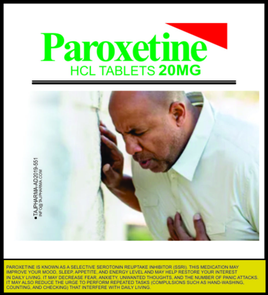 Taj Pharma is WHO-GMP Certified Pharmaceutical Wholesaler of Paroxetine HCL 20mg Tablets, Paroxetine HCL 20mg Tablets Supplier, Paroxetine HCL 20mg Tablets Exporters from India. Taj Pharma holds excellent record in manufacturing of Paroxetine HCL 20mg Tablets from India.