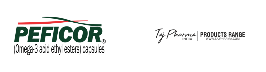 Taj Pharmaceuticals, the well-known Peficor Omega-3 Acid Ethyl-Esters Capsules Manufacturer in India gives the assurance of high-quality and purity. The company carries the rich experience in the niche manufacturing of Peficor Omega-3 Acid Ethyl-Esters Capsules. Taj Pharmaceuticals is reputed manufacturer and Peficor Omega-3 Acid Ethyl-Esters Capsules suppliers in India.