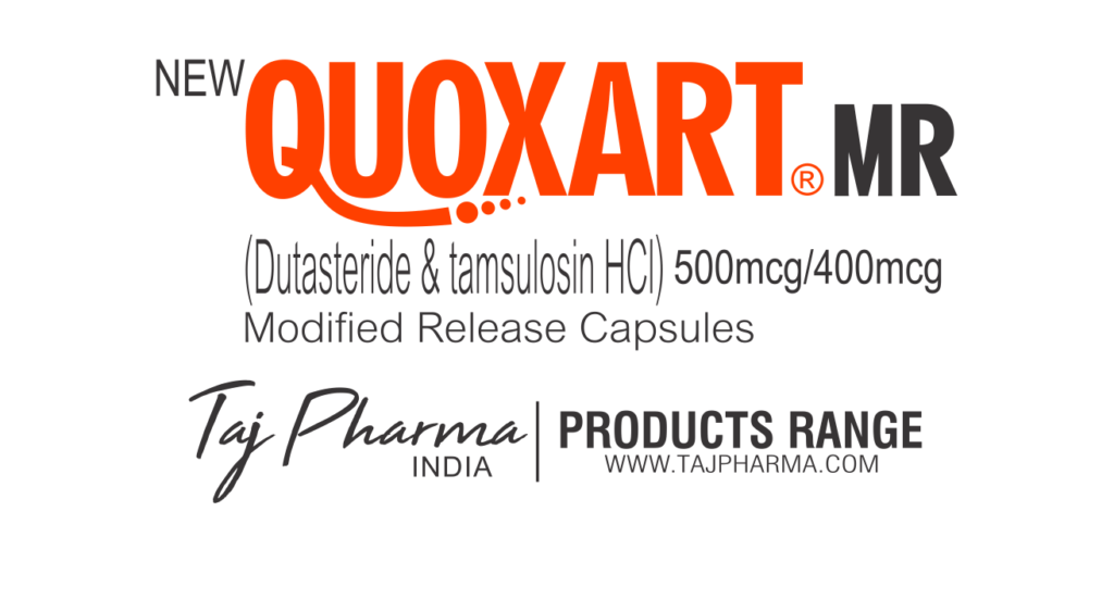 Quoxart Dutasteride 500mcg and Tamsulosin HCl 400mcg Capsules manufacturers & Quoxart Dutasteride 500mcg and Tamsulosin HCl 400mcg Capsules suppliers in India. Taj Pharmaceuticals, the well-known Quoxart Dutasteride 500mcg and Tamsulosin HCl 400mcg Capsulesmanufacturer in India gives the assurance of high-quality and purity. The company carries the rich experience in manufacturing of Quoxart Dutasteride 500mcg and Tamsulosin HCl 400mcg Capsules. Taj Pharmaceuticals is reputed manufacturer and Quoxart Dutasteride 500mcg and Tamsulosin HCl 400mcg Capsules suppliers from India. Get contact for Quoxart Dutasteride 500mcg and Tamsulosin HCl 400mcg Capsules manufacturing companies from India.