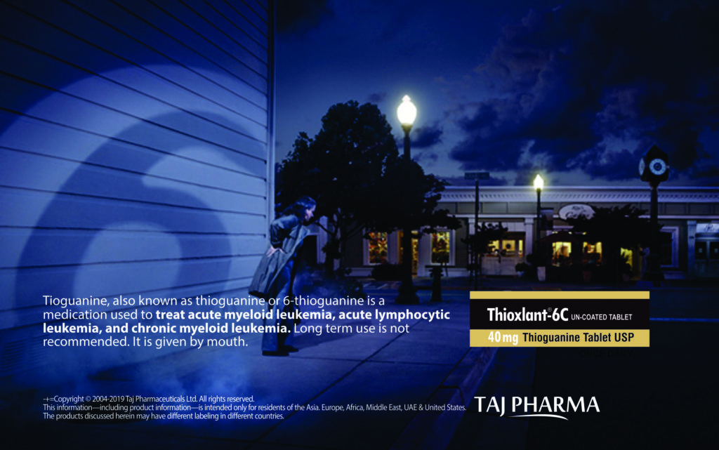 Thioguanine 40mg Tablets (Thioxlant – 6C) manufacturers & Thioguanine 40mg Tablets (Thioxlant – 6C) suppliers in India. Taj Pharmaceuticals, the well-known Thioguanine 40mg Tablets (Thioxlant – 6C)manufacturer in India gives the assurance of high-quality and purity. The company carries the rich experience in manufacturing of Thioguanine 40mg Tablets (Thioxlant – 6C). Taj Pharmaceuticals is reputed manufacturer and Thioguanine 40mg Tablets (Thioxlant – 6C) suppliers from India. Get contact for Thioguanine 40mg Tablets (Thioxlant – 6C) manufacturing companies from India.