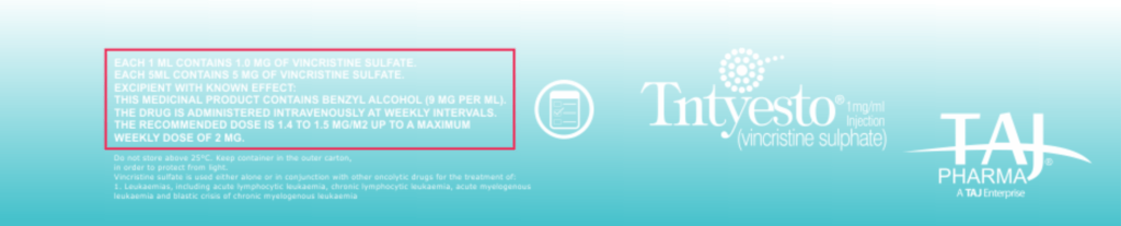 Taj Pharma is WHO-GMP Certified Pharmaceutical Wholesaler of Tntyesto Vincristine Sulphate 1mg/ml Injection, Tntyesto Vincristine Sulphate 1mg/ml Injection Supplier, Tntyesto Vincristine Sulphate 1mg/ml Injection Exporters from India. Taj Pharma holds excellent record in manufacturing of Tntyesto Vincristine Sulphate 1mg/ml Injection from India.