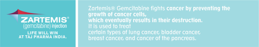 Taj Pharmaceuticals, the well-known Zartemis Gemcitabine for Injection Manufacturer in India gives the assurance of high-quality and purity. The company carries the rich experience in the niche manufacturing of Zartemis Gemcitabine for Injection. Taj Pharmaceuticals is reputed manufacturer and Zartemis Gemcitabine for Injection suppliers in India.